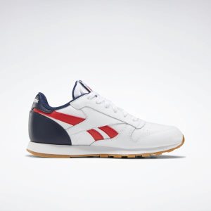 Reebok Classic Leather Turnschuhe Kinder - Weiß/Navy/Rot - DE 941-VZB